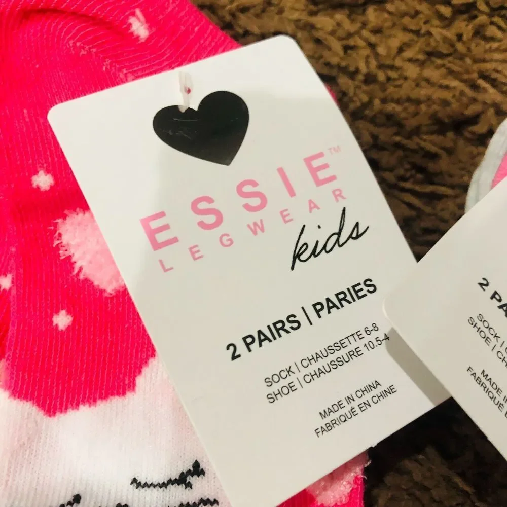 Essie Legwear Kids Ankle‎ Socks Two Pairs Girl Pack Size 6-8 Kitten Pink NEW